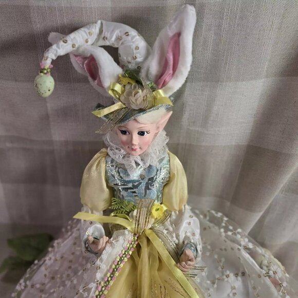 Cynthia Rowley Easter Elf Bunny Shelf Sitter Doll Tabletop Spring Decor Yellow - Picture 7 of 9